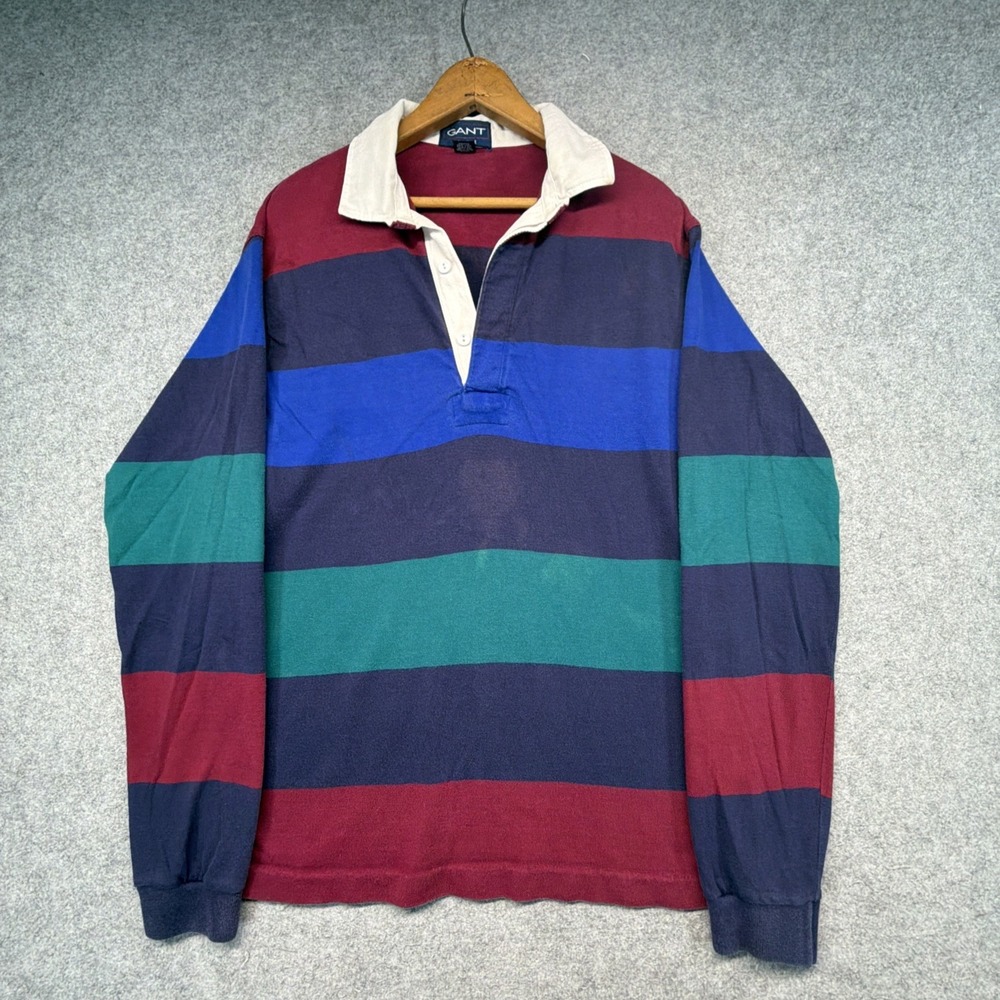 Vintage GANT Rugby Rugger Shirt Men's XL Tall Striped Made In USA 90s